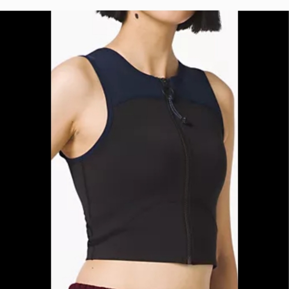 Black and Navy Sleeveless Zip-USLULULEMON LIMITED EDITION-FACEFORWARD CROP TOP